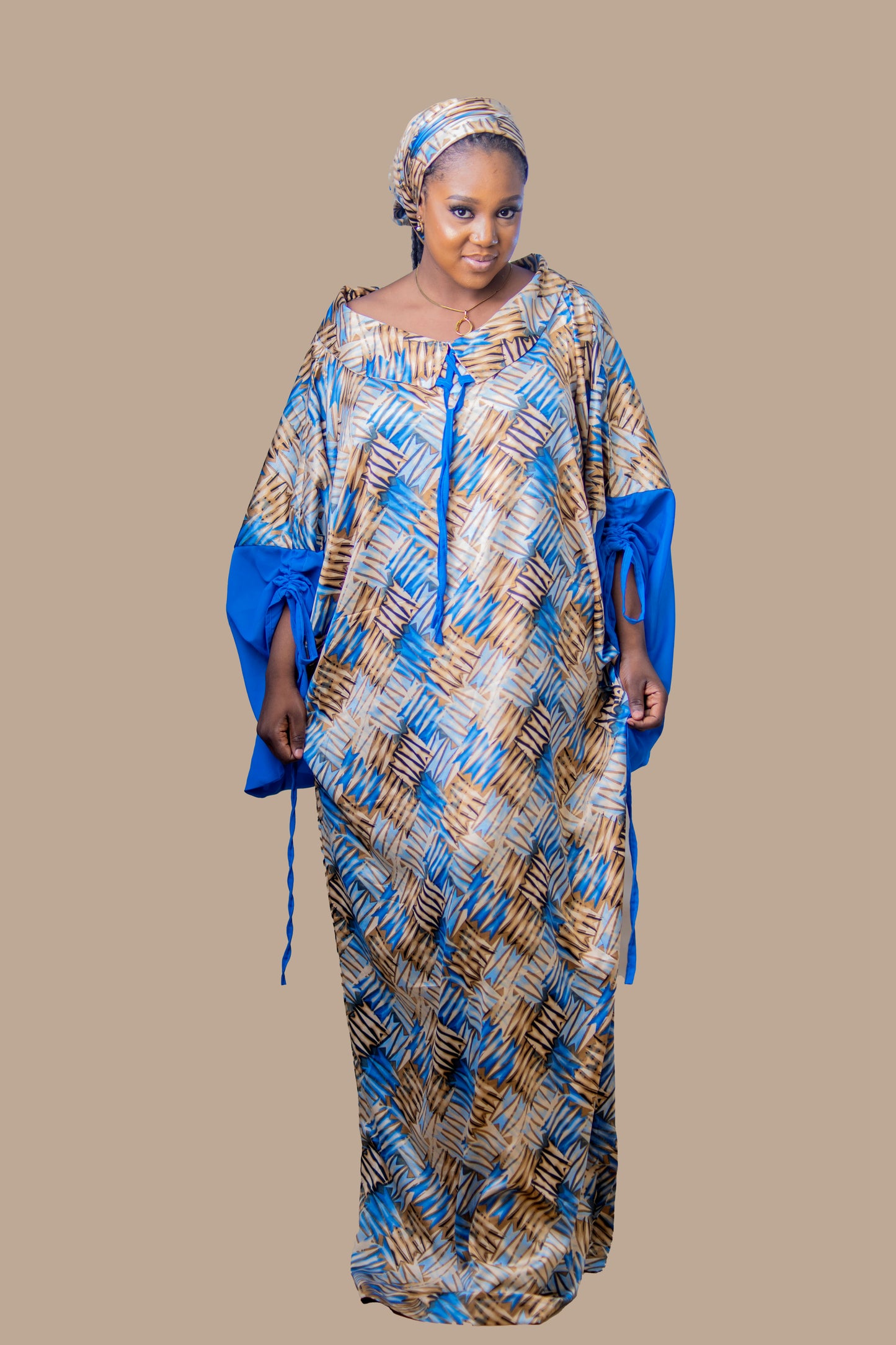 DARIA SILK BOUBOU DRESS BLUE