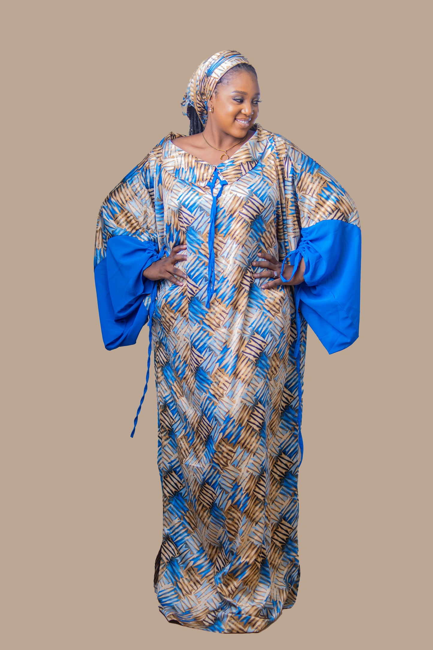 DARIA SILK BOUBOU DRESS BLUE
