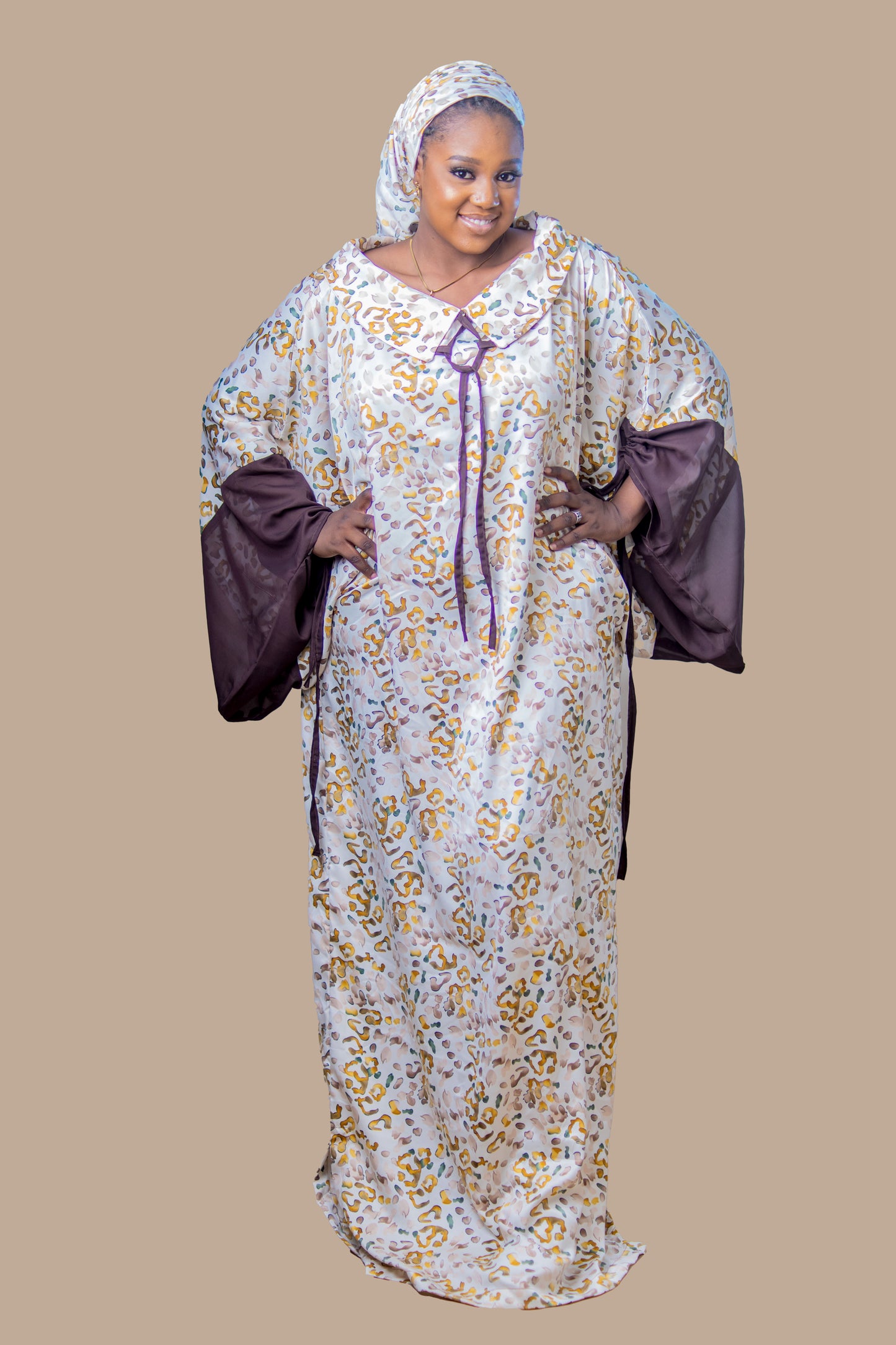 DARIA SILK BOUBOU DRESS BROWN