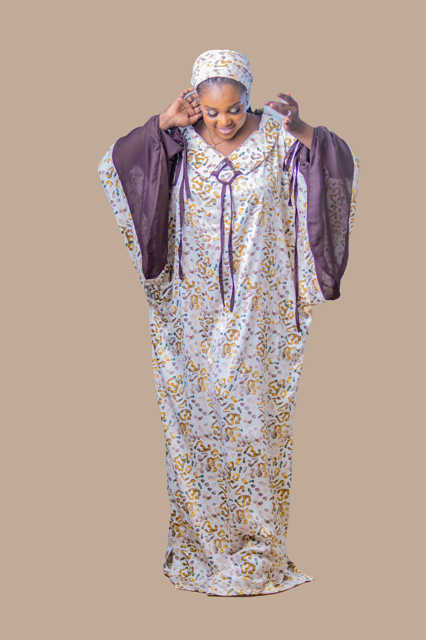 DARIA SILK BOUBOU DRESS BROWN