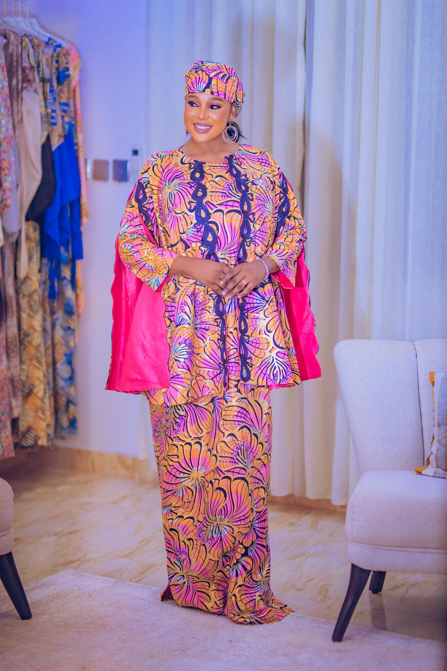 THE TEEMA MWOMAN CAPE DRESS PINK