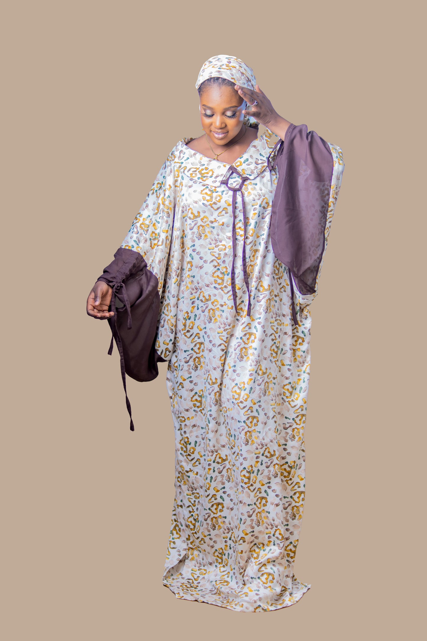 DARIA SILK BOUBOU DRESS BROWN